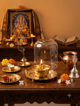 Brass Star Cutout Akhand Diya Lantern – Traditional Pooja Lamp