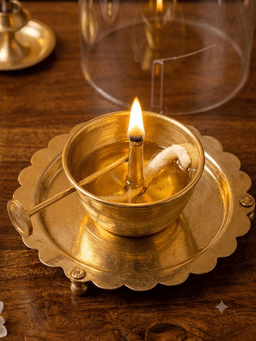 Brass Star Cutout Akhand Diya Lantern – Traditional Pooja Lamp