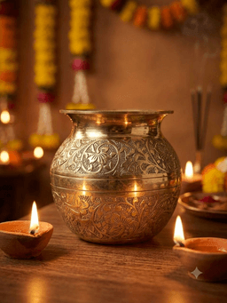 Brass Engraved Embossed Lota / Kalash – Traditional Pooja Kalash