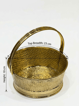 Brass Hammered Fruit & Flower Basket with Handle – Handcrafted Brass Basket