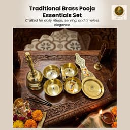 Brassify Traditional Brass Pooja Essentials Set | Pure Brass Bell, Kapoor Dani & 4 Bowl Pooja Set for Home Temple