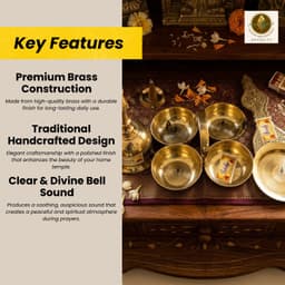 Brassify Traditional Brass Pooja Essentials Set | Pure Brass Bell, Kapoor Dani & 4 Bowl Pooja Set for Home Temple