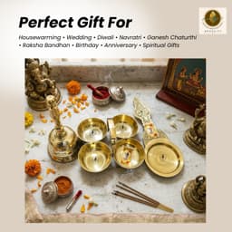Brassify Traditional Brass Pooja Essentials Set | Pure Brass Bell, Kapoor Dani & 4 Bowl Pooja Set for Home Temple
