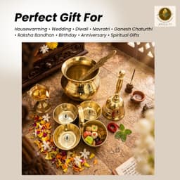 Brassify Premium Brass Pooja Essentials Set | Brass Bell, Pooja Lota with Spoon & Chokhre