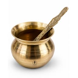 Brassify Pure Brass Pooja Lota with Decorative Spoon | Traditional Kalash for Worship