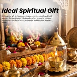Brassify Home Genie Brass Akhand Jyot with Glass Cover & Dome Lid | Pure Brass Oil Diya for Mandir, Pooja & Aarti