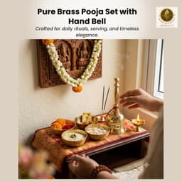 Brassify Pure Brass 4 Chokhre with Hand Bell Set | Traditional Brass Pooja Essentials for Home Mandir