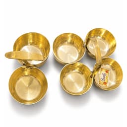 Brassify Pure Brass Katori Set | 6-Piece Brass Bowls with Handles | Traditional Pooja, Prasad & Serving Bowls