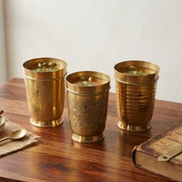 Brassify Pure Brass Glass Set of 3 | Traditional Brass Drinking Glasses for Home & Pooja