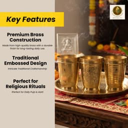 Brassify Pure Brass Glass Set of 3 | Traditional Brass Drinking Glasses for Home & Pooja