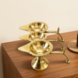 Brassify Brass Diya Set of 3 – Traditional Decorative Leaf Design Oil Lamps for Pooja, Diwali & Home Décor