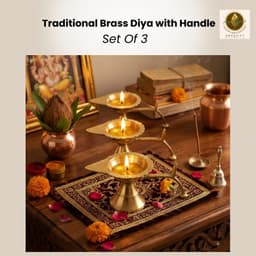 Brassify Brass Diya Set of 3 – Traditional Decorative Leaf Design Oil Lamps for Pooja, Diwali & Home Décor