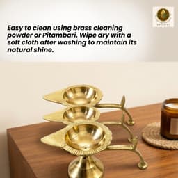 Brassify Brass Diya Set of 3 – Traditional Decorative Leaf Design Oil Lamps for Pooja, Diwali & Home Décor