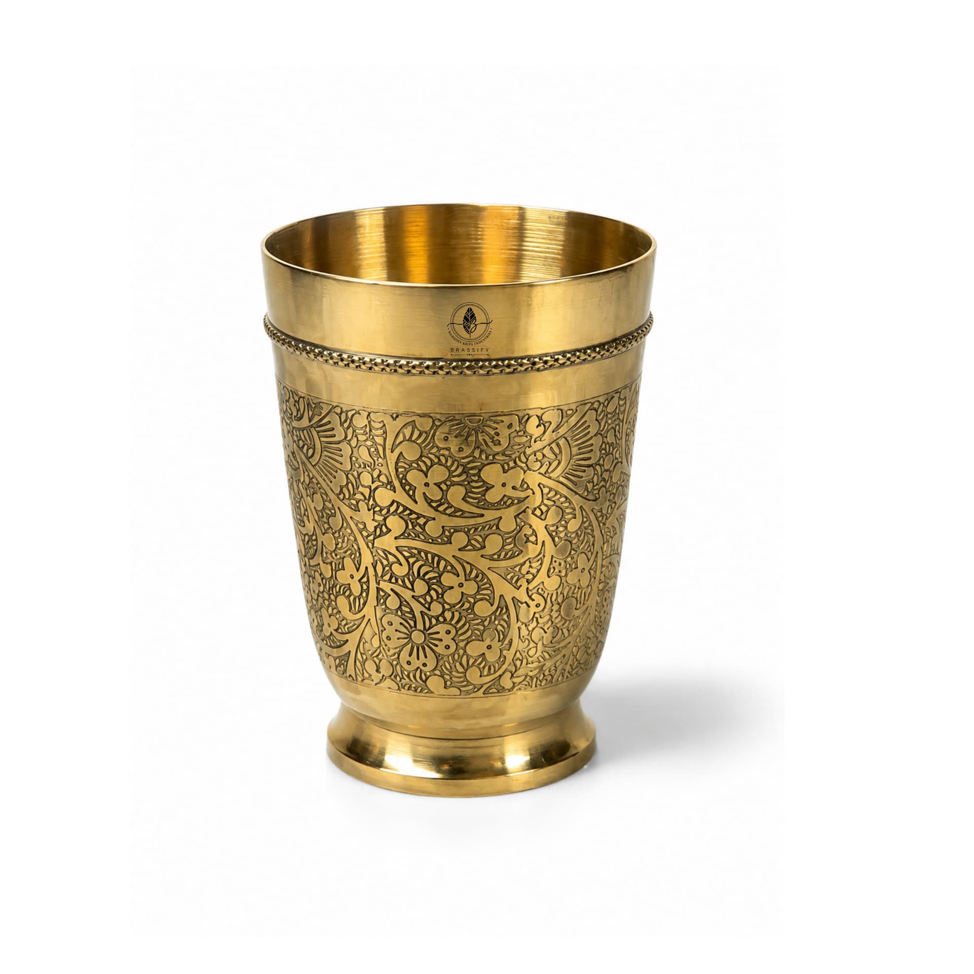 BRASSIFY Premium Engraved Brass Drinking Glass | Handcrafted Brass Tumbler for Water & Traditional Servew