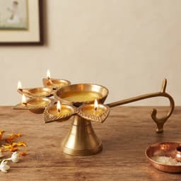 Brassify Premium Brass Panchmukhi Diya | Traditional Multi-Wick Brass Oil Lamp with Decorative Handle for Puja, Mandir & Home Décor