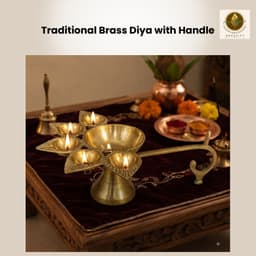 Brassify Premium Brass Panchmukhi Diya | Traditional Multi-Wick Brass Oil Lamp with Decorative Handle for Puja, Mandir & Home Décor