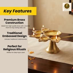 Brassify Premium Brass Panchmukhi Diya | Traditional Multi-Wick Brass Oil Lamp with Decorative Handle for Puja, Mandir & Home Décor