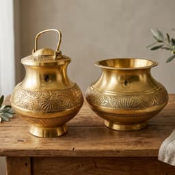 Brassifyl Handcrafted Brass Embossed Kalash Set | Traditional Indian Pooja Kalash for Home Décor & Festive Celebrations