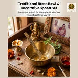 Brassifyl Pure Brass Pooja Bowl with Decorative Spoon | Traditional Kumkum & Haldi Bowl for Puja, Mandir & Festive Rituals