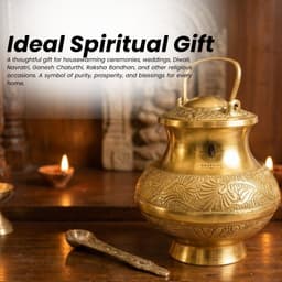 BRASSIFYL Handcrafted Brass Decorative Kalash with Lid & Spoon | Embossed Traditional Brass Pooja Pot | Luxury Indian Home Décor