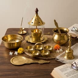 BRASSIFYL Premium Brass Pooja Set | Handcrafted Brass Diya, Incense Holder, Kalash & Puja Accessories | Traditional Indian Home Temple Décor