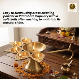 BRASSIFYL Handcrafted Brass Multi-Wick Diya Aarti Lamp