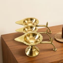 BRASSIFYL Handcrafted Brass Diya Stand Set – Traditional Leaf Design Pooja Oil Lamp for Home Décor