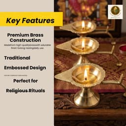 BRASSIFYL Handcrafted Brass Diya Stand Set – Traditional Leaf Design Pooja Oil Lamp for Home Décor