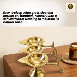 BRASSIFYL Handcrafted Brass Diya Stand Set – Traditional Leaf Design Pooja Oil Lamp for Home Décor