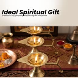BRASSIFYL Handcrafted Brass Diya Stand Set – Traditional Leaf Design Pooja Oil Lamp for Home Décor