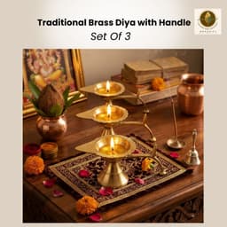 BRASSIFYL Handcrafted Brass Diya Stand Set – Traditional Leaf Design Pooja Oil Lamp for Home Décor