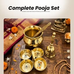 BRASSIFYL Premium Brass Pooja Essentials Set | Traditional Brass Puja Thali & Kalash Set with Bowls, Spoon & Bell