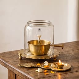 Brassifyl Pure Brass Oil Lamp with Glass Cloche | Traditional Brass Diya for Home Décor, Puja & Meditation