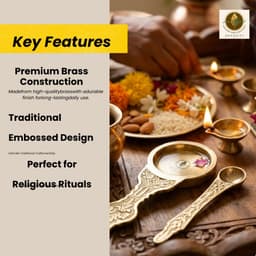 Brassifyl Brass Pooja Spoon Set | Traditional Embossed Puja Samagri Spoons for Kumkum, Rice, Ghee & Hindu Rituals