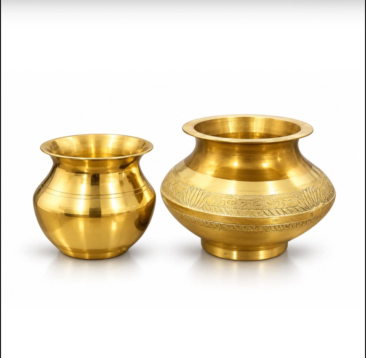 Brassify Pure Brass Kalash Set of 2 – Small & Big Brass Lota, Traditional Pooja Kalash
