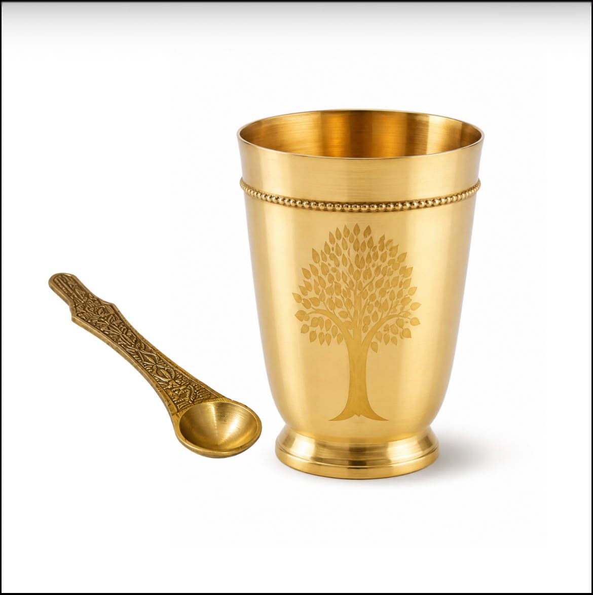 Brassify Pure Brass Drinking Glass with Spoon – Tree of Life Design