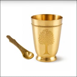 Brassify Pure Brass Drinking Glass with Spoon – Tree of Life Design