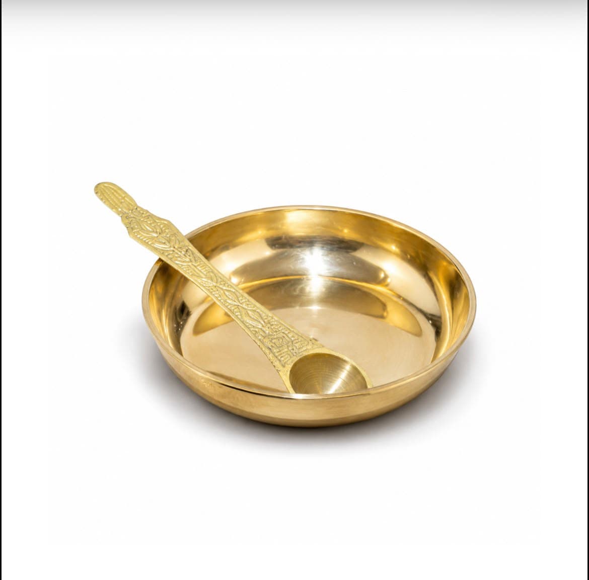 Brassify Brass Halwa Plate with Spoon – Traditional Serving Plate for Pooja & Home