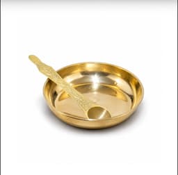 Brassify Brass Halwa Plate with Spoon – Traditional Serving Plate for Pooja & Home