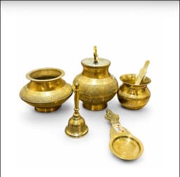 Brassify Pure Brass Gangajal Lota Set with Small & Big Lota, Spoon, Kapoor Dani & Bell