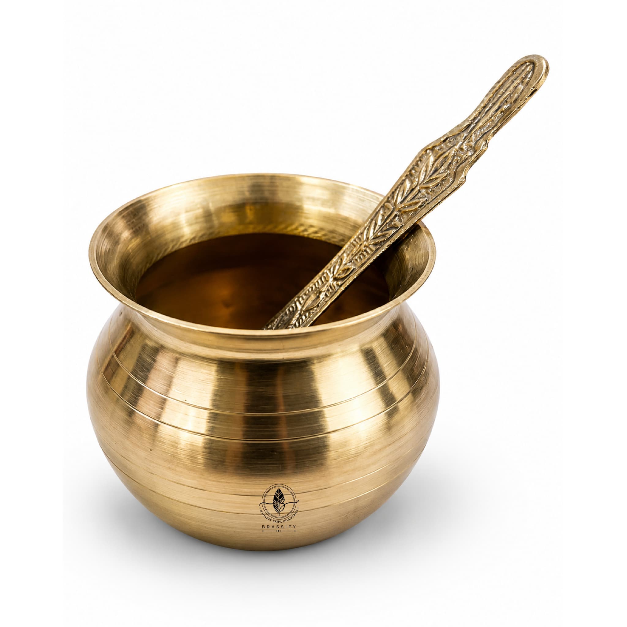 Brassify Pure Brass Pooja Lota with Spoon – Peetal Kalash Set