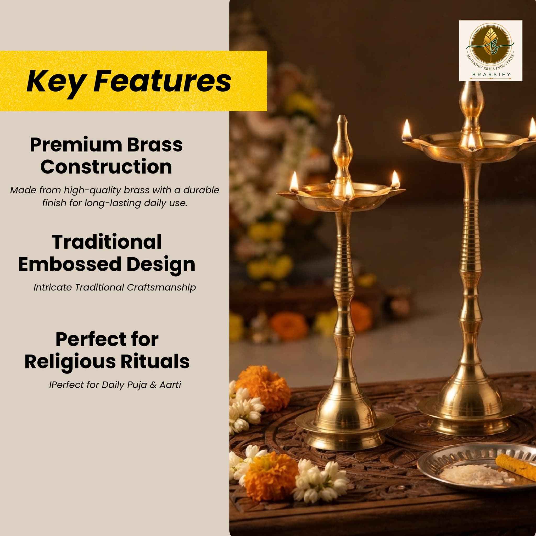 Brassify Traditional Brass Deepam Diya Set of 2 – Peetal Diya Deepak