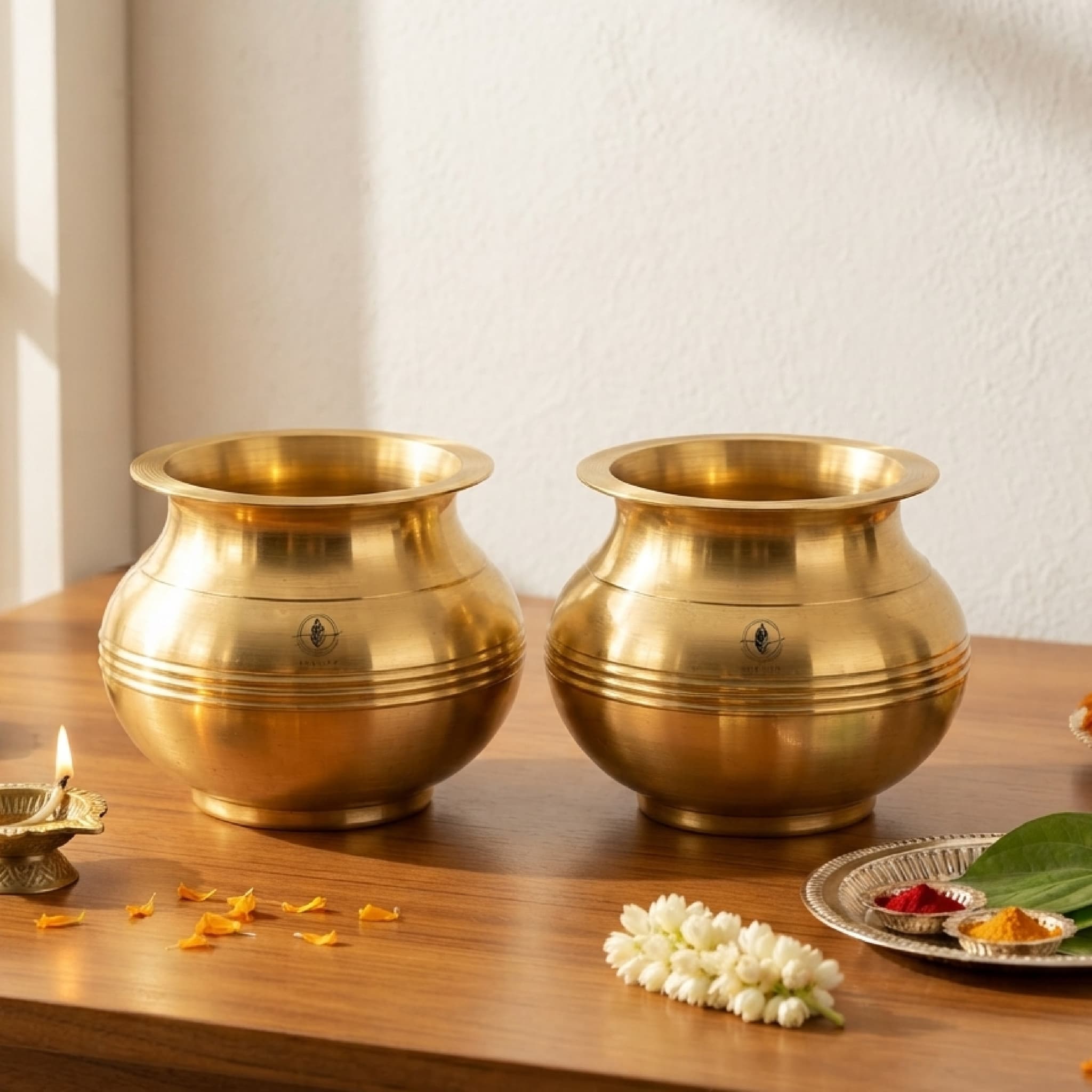 Brassify Pure Brass Decorative Kalash Set – Peetal Kalash Lota
