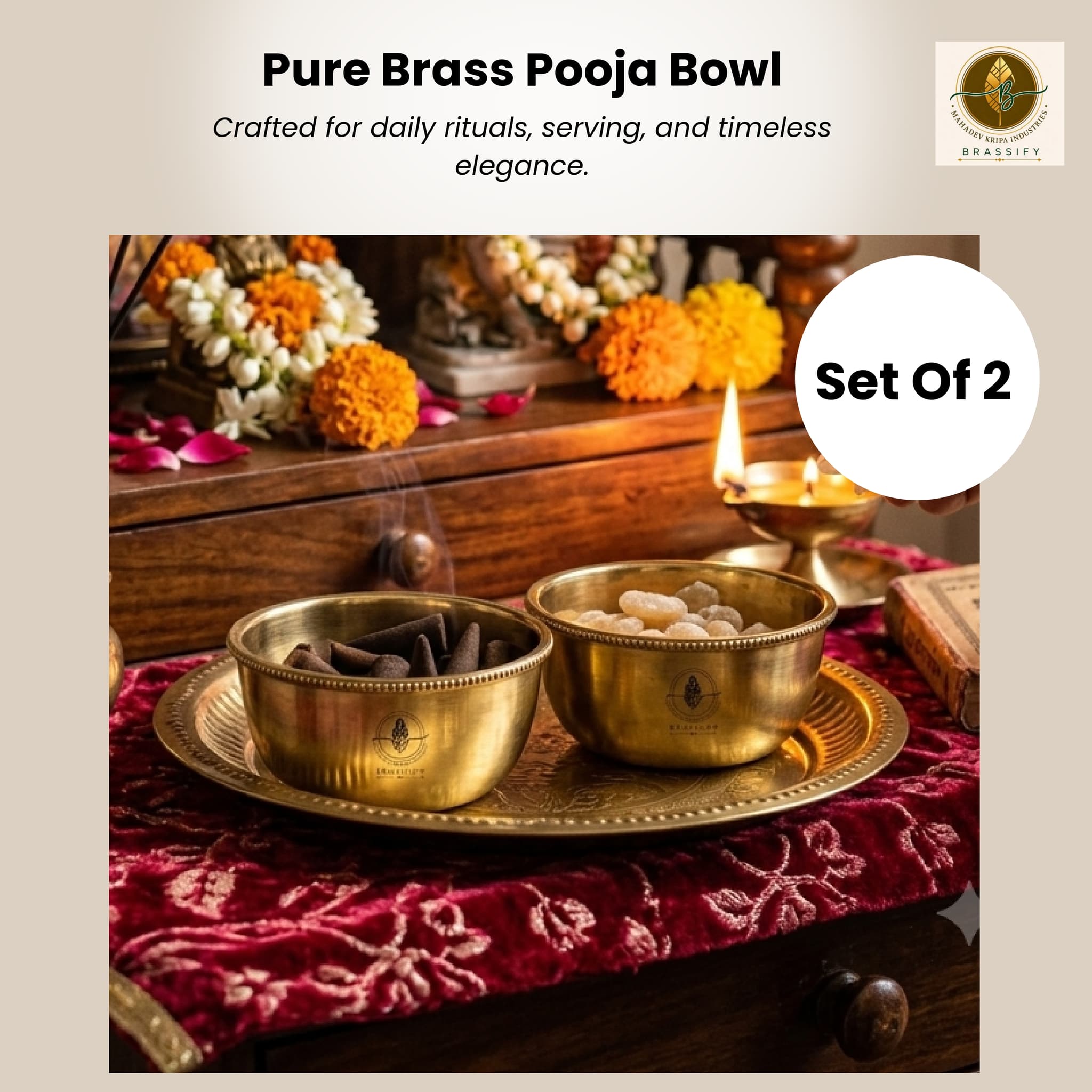 Brassify Premium Brass Bowl Set of 2 – Handcrafted Peetal Katori