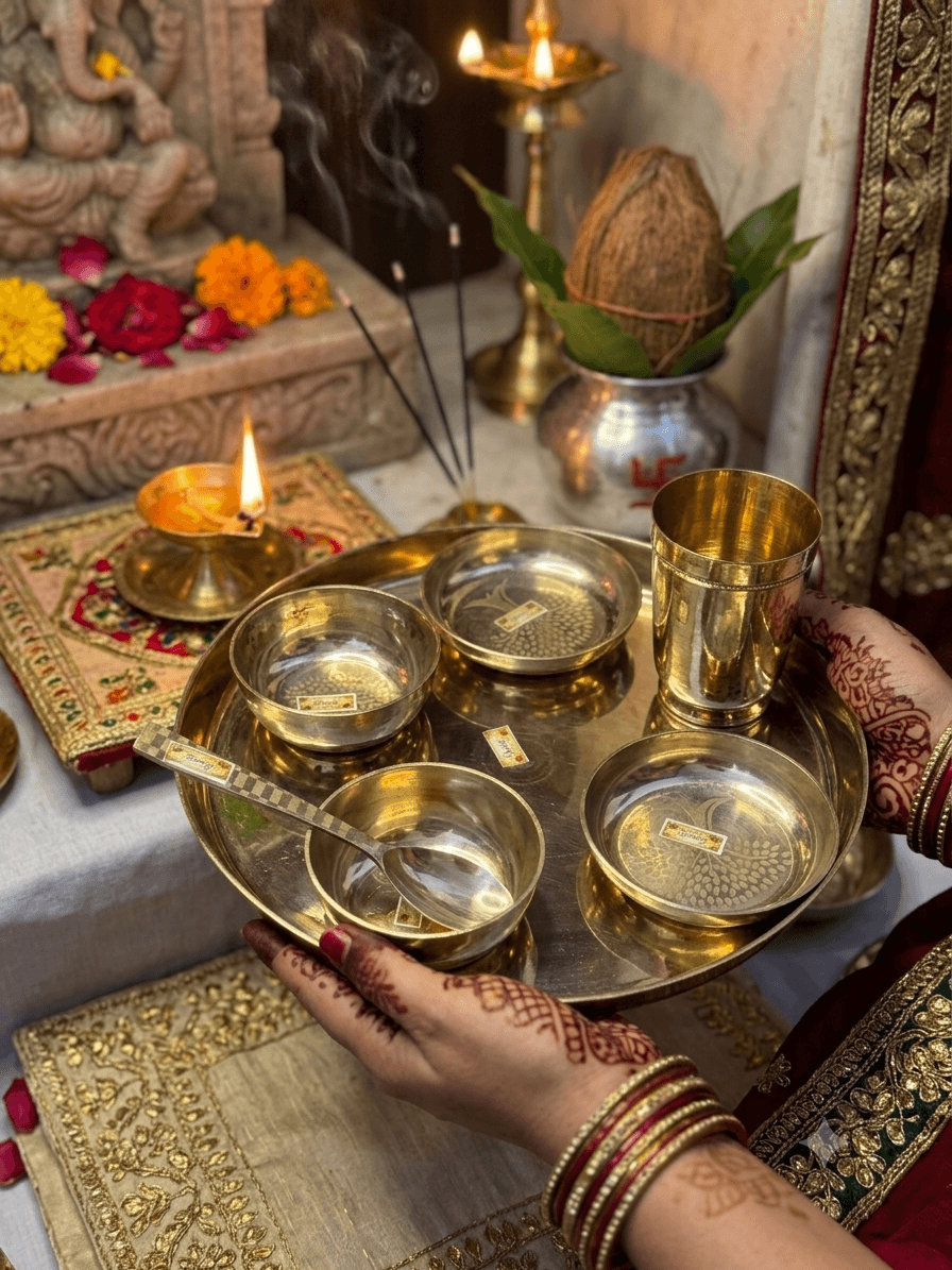 Brass Dinner Thali Set | Traditional Brass Dining Set