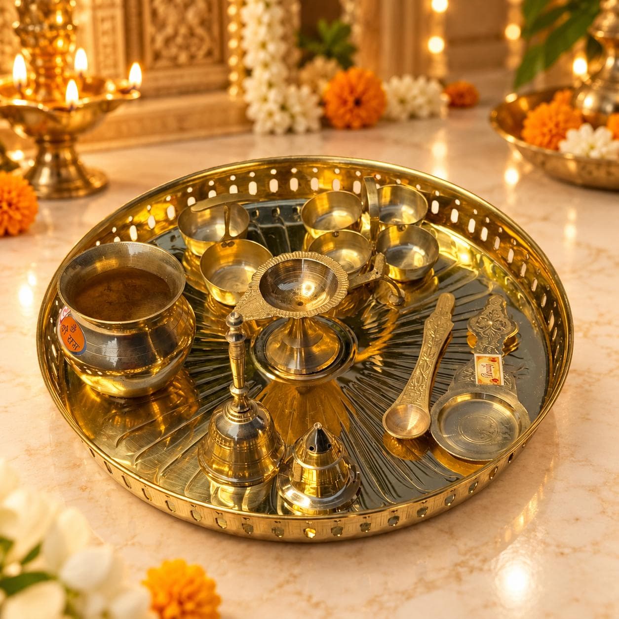 Brass Premium Pooja Thali Set –( 11+ Pieces )