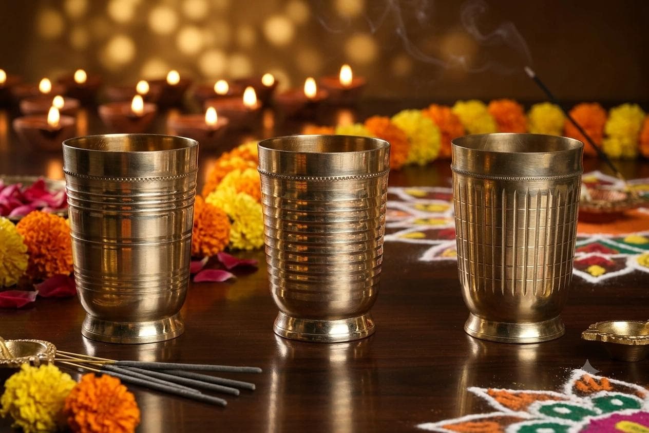 Brass Water Glass with Decorative Patterns