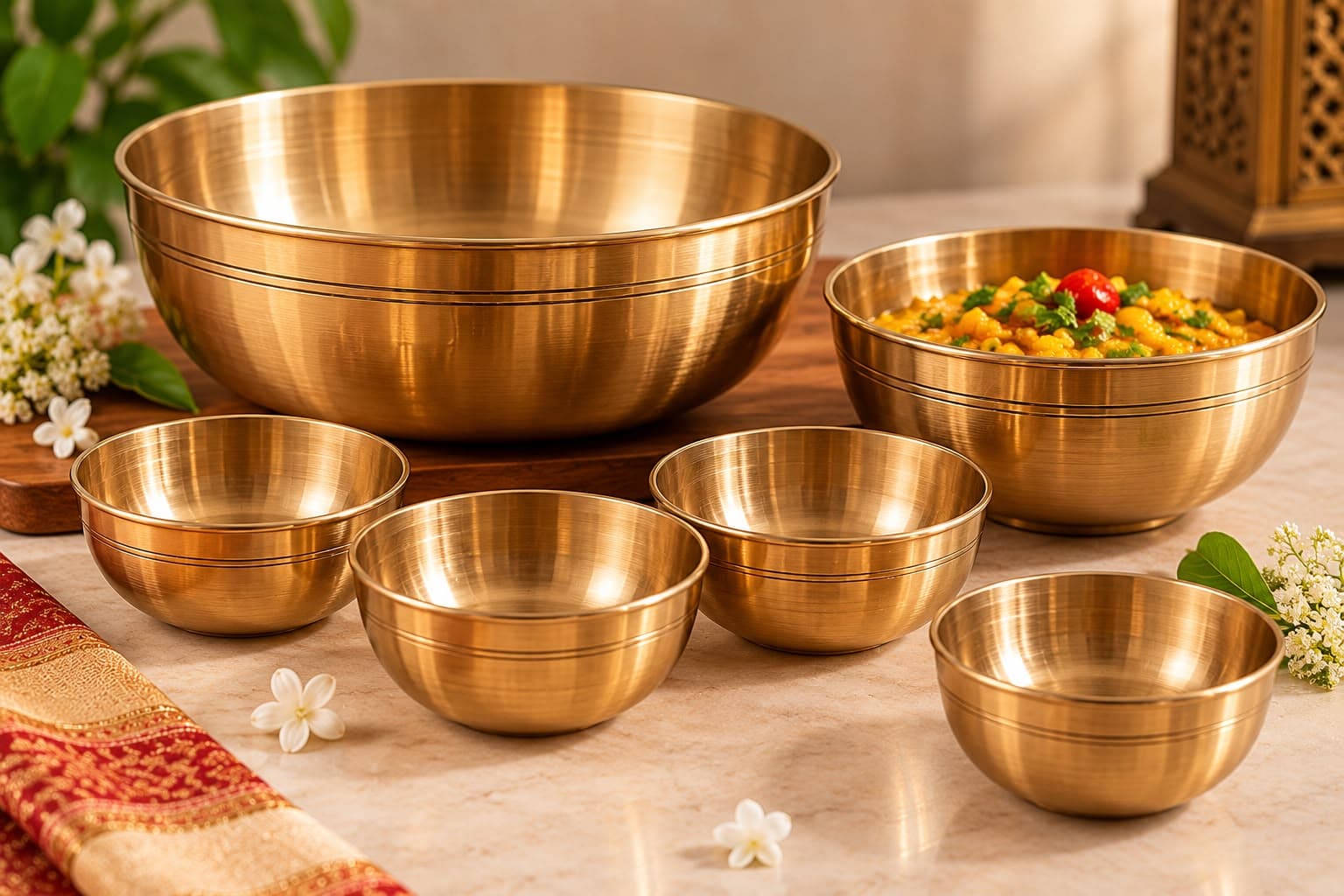 Brassify Traditional Bronze Bowl & Katori Set