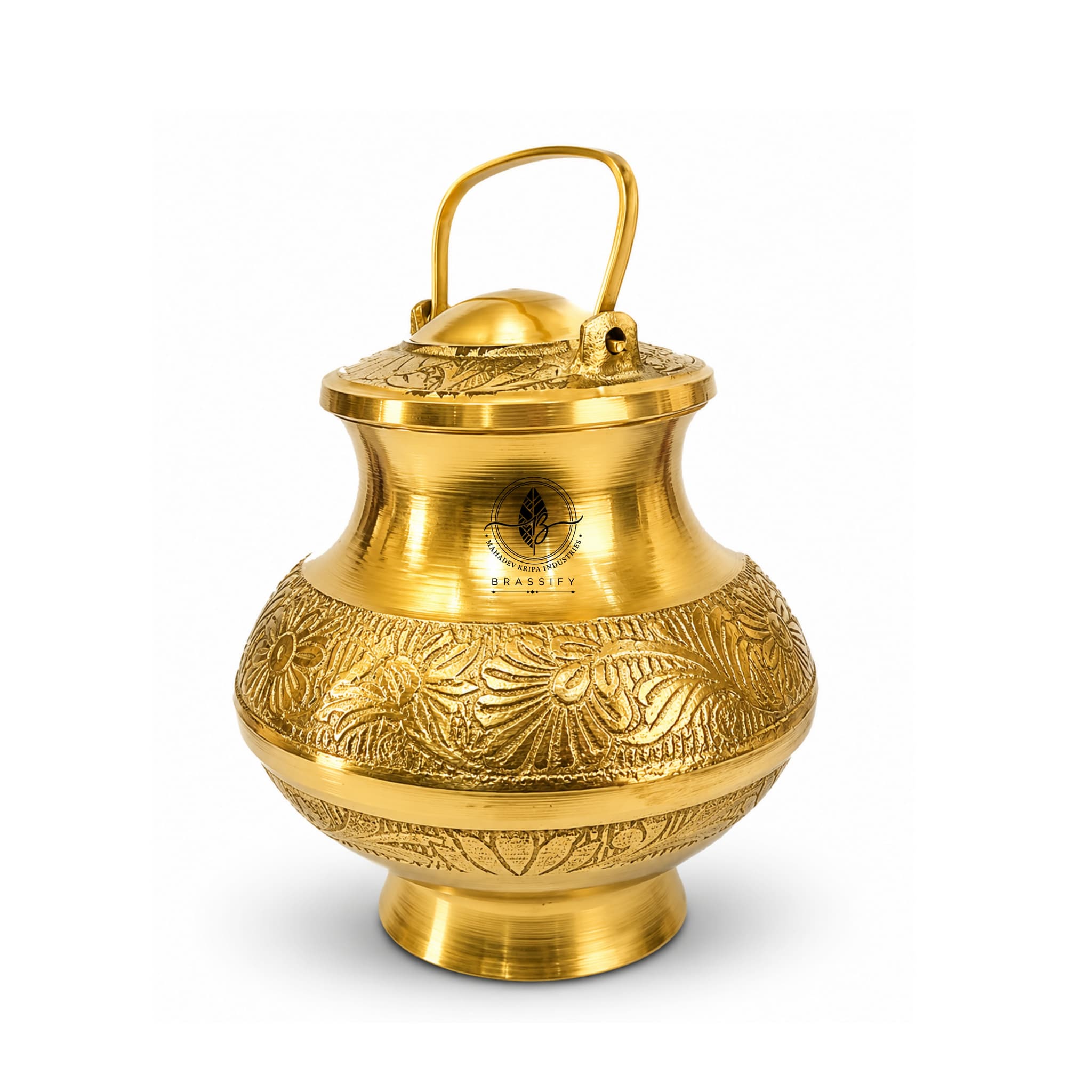 Brassify Premium Pure Brass Gangajal Kalash with Lid – 100% Handmade Brass Holy Water Pot for Pooja, Jal Abhishek & Home Temple